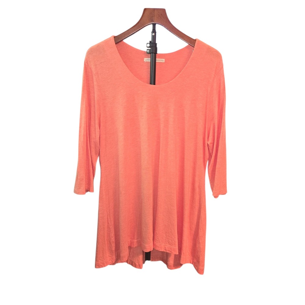 Peruvian Connection Tunic Womens XL Coral Pima Cotton Modal 3/4 Sleeve High Low